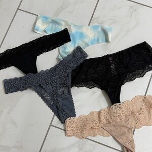 Lot of 5 pair Pink & Victoria's Secret thong - Black, Gray, Cream. Large